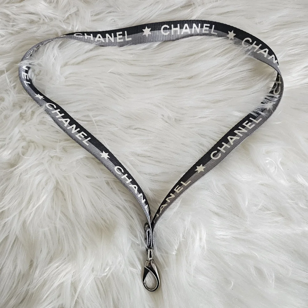 CHANEL Black Logo Lanyard Necklace